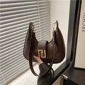 French style dark brown leather hobo bag with a retro gold geometric buckle detail - Brown