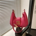 Pink crescent hobo bag with gold geometric buckle and leather strap for women - Pink
