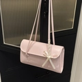Minimalist light pink shoulder bag with elegant ribbon bow for women commute - Pink