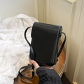 Vertical black leather phone crossbody bag with gold buckle and adjustable strap - Black