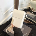 Minimalist cream white PU leather crossbody phone bag with flap and slim shoulder strap - White