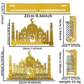 Golden acrylic Ramadan Mubarak table decor with mosque silhouette and size dimensions - Deluxe Castle Letter Style