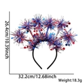 Red white and blue tinsel headpiece for fans with star details and dimensions - Star Fringe Ball