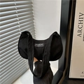 Minimalist black corduroy hobo bag for women featuring a stylish fashion instinct label - Black
