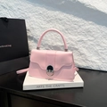 Bolso bandolera rosa minimalista con asa superior y cierre plateado para mujer chic - Rosa