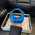Mini crescent shoulder bag in metallic Klein Blue with golden chain strap for women - Blue