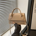 Franse stijl beige crossbodytas met goudkleurig logo en dikke handgreep dames - Khaki