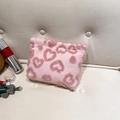 Pink heart pattern plush clutch bag with soft faux fur texture for women's storage - Light Pink