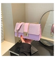 Detail of pink glitter crossbody bag with gold twist lock and metal chain strap - Pink