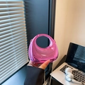 Bolso de noche de acrílico rosa, forma de media luna brillante con correa de cadena fina - Rosa