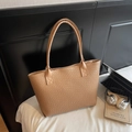 Grand sac cabas kaki avec texture tressée et doubles bandoulières pour la mode quotidienne - Kaki