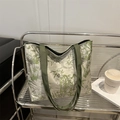 Bolso tote para mujer con estampados de bambú verde y acabado en tela satinada brillante - Verde
