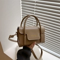 Elegante bolso bandolera cuadrado de cuero PU marrón con letras doradas y asas de mano - Caqui