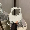 Chic off-white crescent crossbody bag with scrunchie handle and adjustable strap - Green