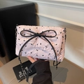 Borsa sottobraccio rosa stile francese con stampa a fiocchi e maxi fiocco decoro - Rosa
