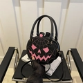 Pink spiderweb pumpkin crossbody bag in black PU leather for Halloween fashion - Black & Pink