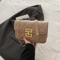 Elegant beige quilted crossbody bag with gold chain strap and luxury metal buckle - Khaki