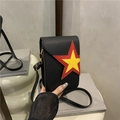 Mini black leather crossbody phone bag featuring a red and yellow star patch design - Black