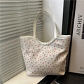 Borsa tote bianca minimalista con stampe di ciliegie rosse e doppi manici superiori - Ciliegia