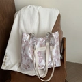 Pink butterfly embroidery tote bag with metal chain and faux leather shoulder strap - Pink