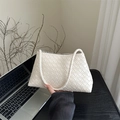Minimalist white woven square handbag with elegant leather intrecciato texture - White