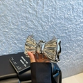 Mini silver metallic bow-shaped acrylic handbag with elegant chain strap for women - Silver
