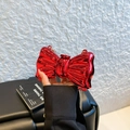 Glossy red metallic bow mini bag with gold chain strap for luxury party looks - Red
