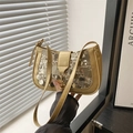 Borsa hobo con paillettes oro champagne a forma di mezzaluna con doppia tracolla - Oro