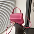 Mini borsa a tracolla rosa con manico rigido e patta con dettaglio rettangolare a rilievo - Rosa