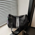 Large striped black yoga sports bag with adjustable wide shoulder strap for travel - Black