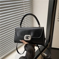 Elegante bolso negro brillante con hebilla G de diamantes de imitación y asa superior - Negro