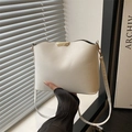 Chic white retro shoulder bag with wavy edge and golden metal accent in soft PU leather - White