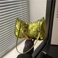 Fashionable bright green sequined underarm bag with metal chain strap for women - Green