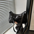 Elegante borsa sottobraccio con paillettes nere da donna con trama scintillante e tracolla - Nero