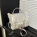 Borsa a tracolla argento metallizzato con bordo in pizzo e fiocchi in stile Lolita - Con Sciarpa di Seta / Argento