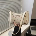 Borsa a spalla bianca con stampa a ciliegie rosse in pelle sintetica PU di tendenza - Bianco