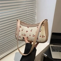Borsa a spalla retrò crema con stampa ciliegie e cinturini in ecopelle kaki - Cachi
