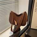 Bolso de hombro de pana marrón vintage para mujer con diseño retro minimalista - Marrón