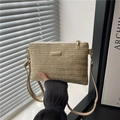 Natural straw woven crossbody bag with stylish gold hardware and white zipper detail - Khaki