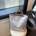 Borsa tote jacquard floreale lilla con manici in bambù vintage e forma a secchiello - Viola