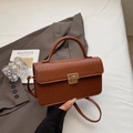 Borsa quadrata marrone effetto coccodrillo con fibbia dorata e tracolla regolabile - Marrone