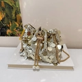 Sac seau à paillettes dorées avec breloques en perles et bandoulière chaîne pour femmes - Doré