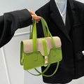 Grass green and beige woven patchwork handbag with gold clasp in variant color - Green