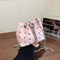 Secchiello rosa con coulisse e stampe a fiocchi neri con catena d'argento - Rosa