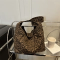 Borsa tote leopardata in tela per donna, capiente borsa a tracolla su supporto metallico - Marrone