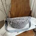 Gray corduroy waist bag with heart and bow print featuring adjustable strap - Gray