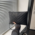 Retro black crossbody bag with V-quilted faux leather and silver stud details - Black