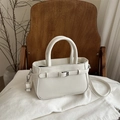 Retro cream white square crossbody bag with cylindrical top handles and silver hardware - White