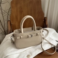 Retro beige square crossbody bag with adjustable strap and decorative buckle detail - Khaki