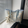 Sac fourre-tout en toile à graffiti bleus avec bandoulière et pendentif lapin - Avec Pendentif / Bleu